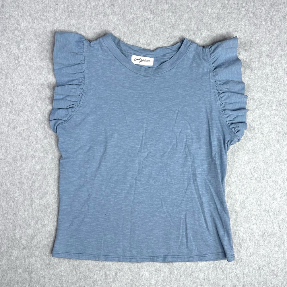 Carly Jean Los Angeles Blue Ruffle Sleeve Top
